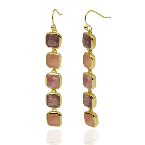 Gemma Earrings Bass Gold Platted 5 Stone Hanging Earrings [col:pink]