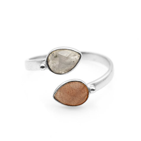 Gemma Ring Bas Silver Platted With 2 Stones 