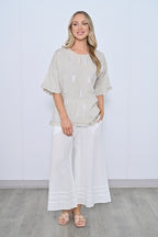 Pineapple Frill Linen Top- Beige [siz:small To Med]