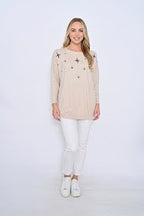 Cross Animal Print Knit Top- Beige [siz:medium To Large]