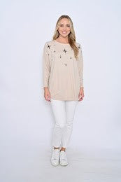 Cross Animal Print Knit Top- Beige [siz:large To Xl]