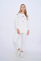 Cross Anmal Print Knit Top- White [siz:small To Med]