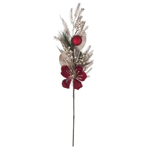 Magnolia With Bauble Spray Plas 78cm Red/ Gold 