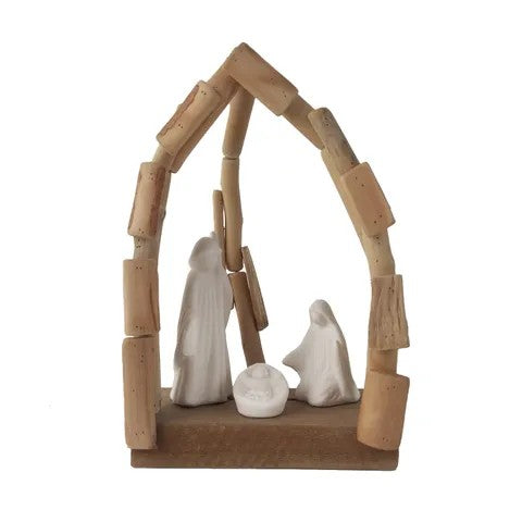 Nativity Decoration Wood/ceramic 14x12x14cm White / Nat