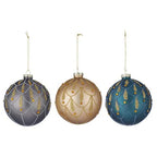 10cm Glass Bauble Embe Mat Gold/ Grey/ Blue 