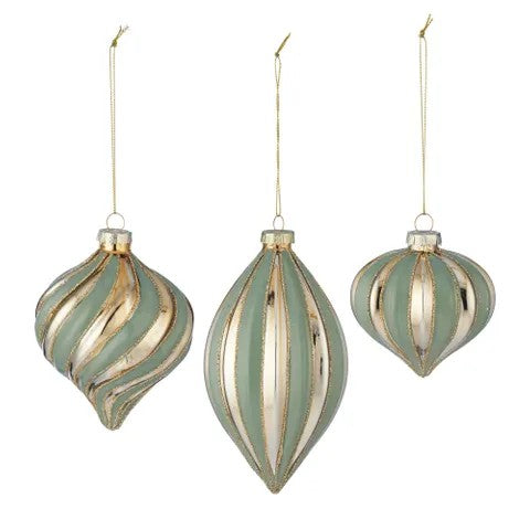 10cm Glass Droplet Shiny Gold And Green 3 Assorted 