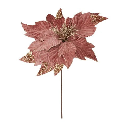 Poinsetia Stem With Glitter Poly 30x36cm Rose 