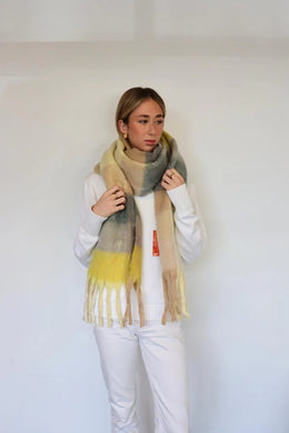 Scarf -blanket Check Scarf Yellow & Grey 