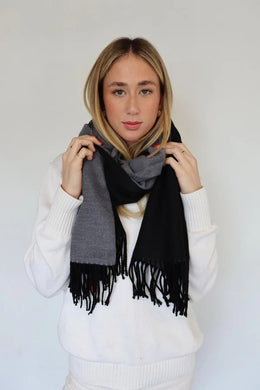 Scarf Two Toned Plain Fringe Black & Grey 