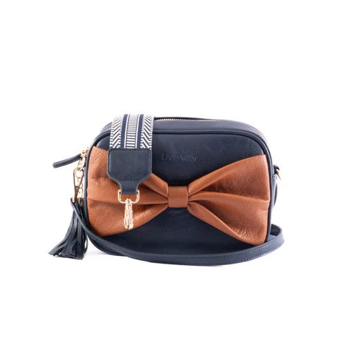 Sally Bow - Navy & Tan Bow 