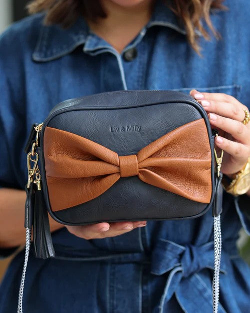 Sally Bow - Navy & Tan Bow 
