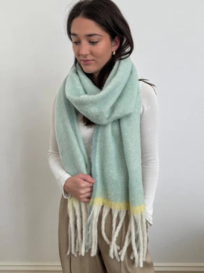 Scarf - Two Toned Stripe Fringe Mint 