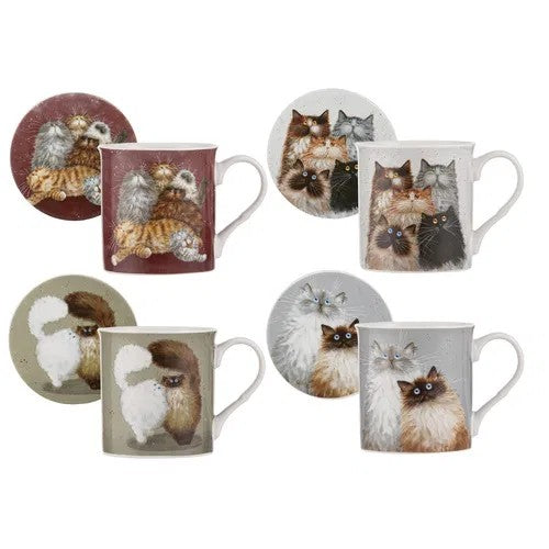 Kims Cats Mugs And Coaster Set [col:grey]