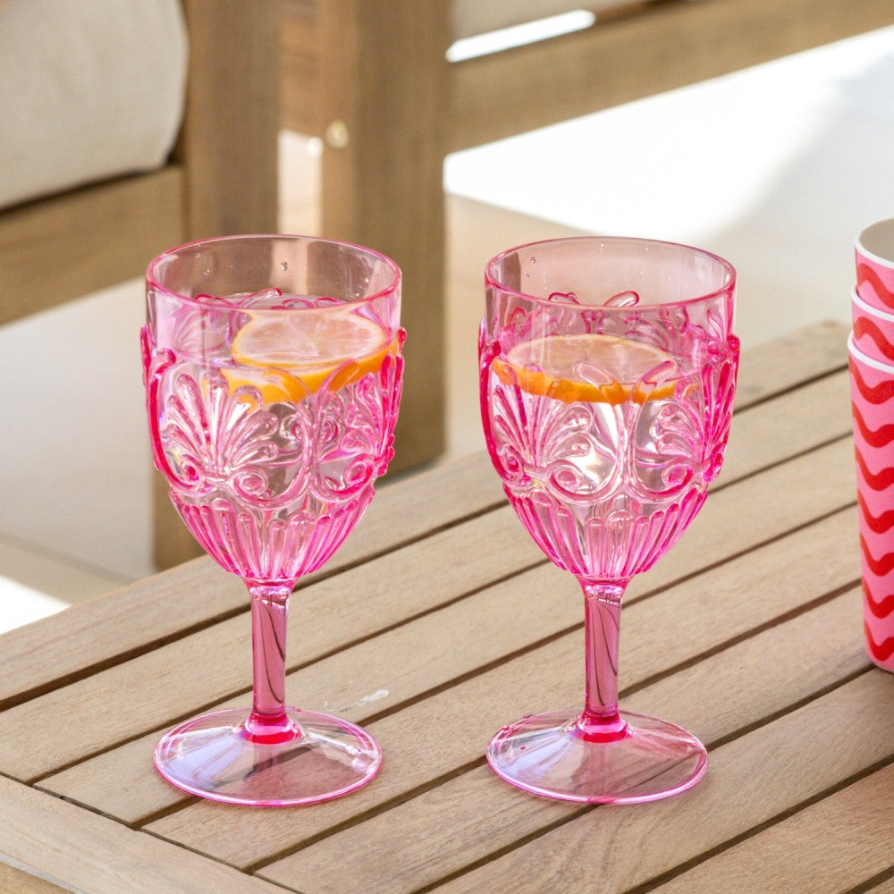 Summer Waves Set Of 2 Wine Glass - Pink 