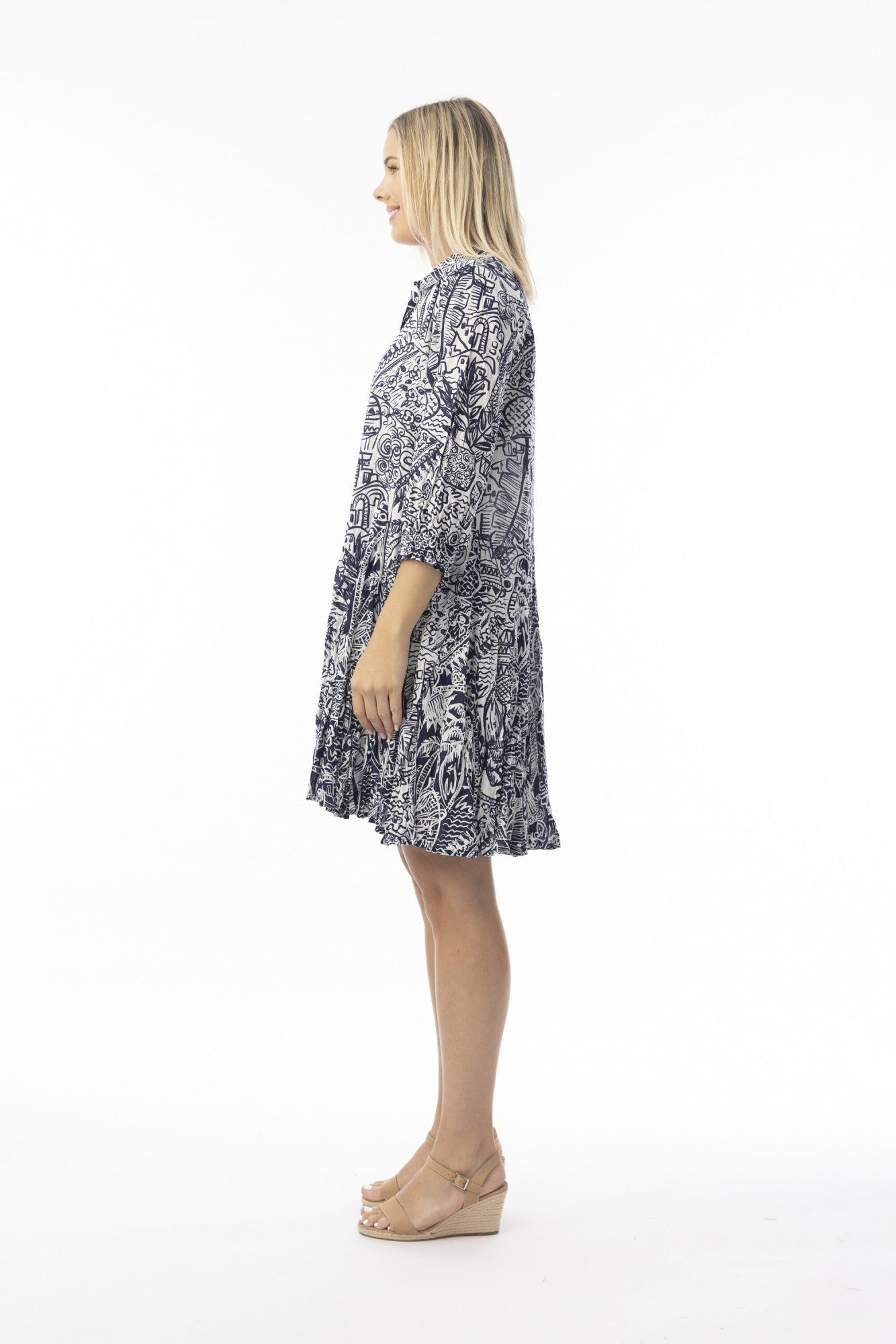Aksharay Navy Dress Collar Puff Sleeve [siz:med]