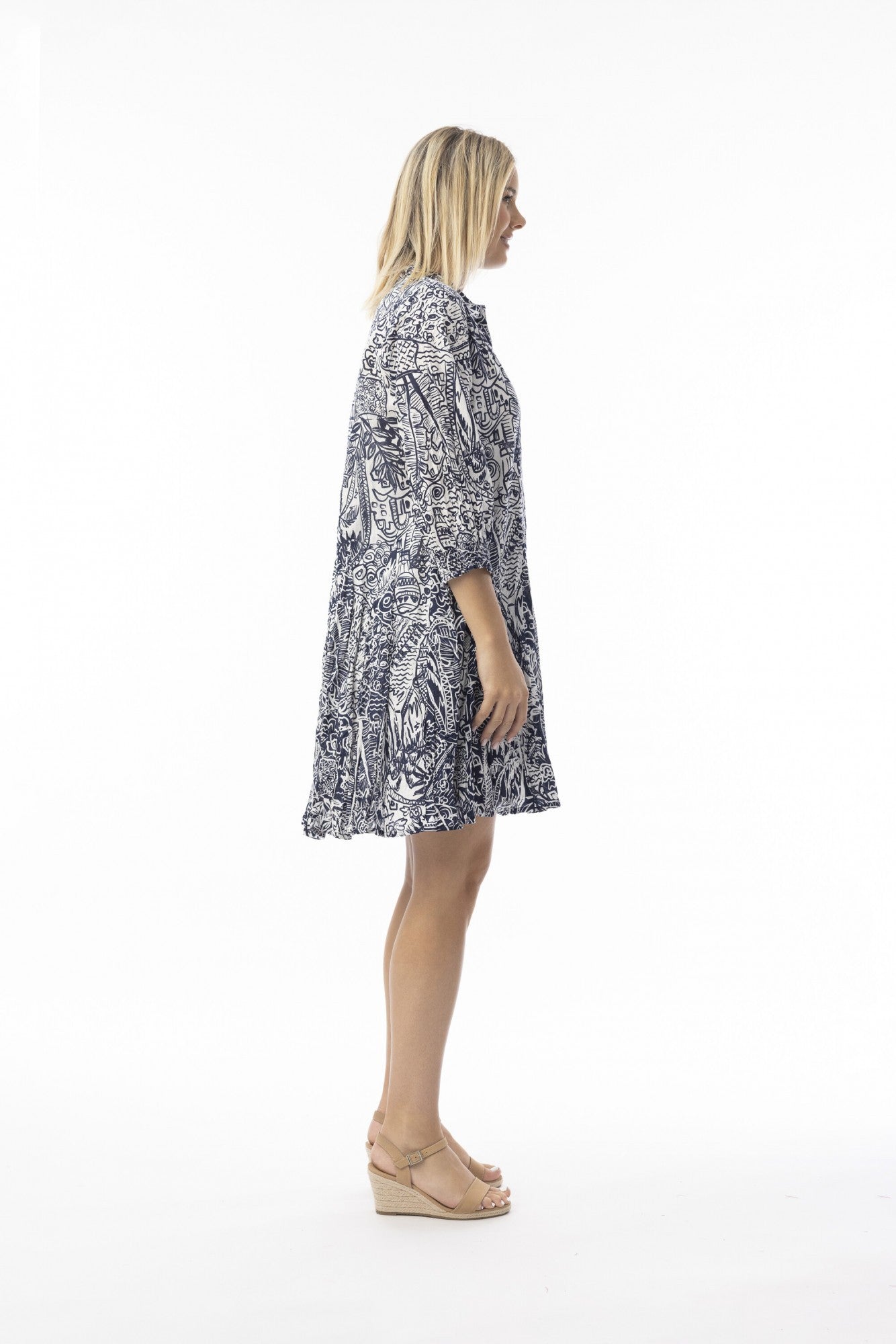 Aksharay Navy Dress Collar Puff Sleeve [siz:med]
