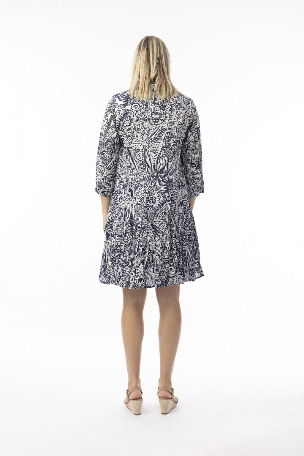 Aksharay Navy Dress Collar Puff Sleeve [siz:med]