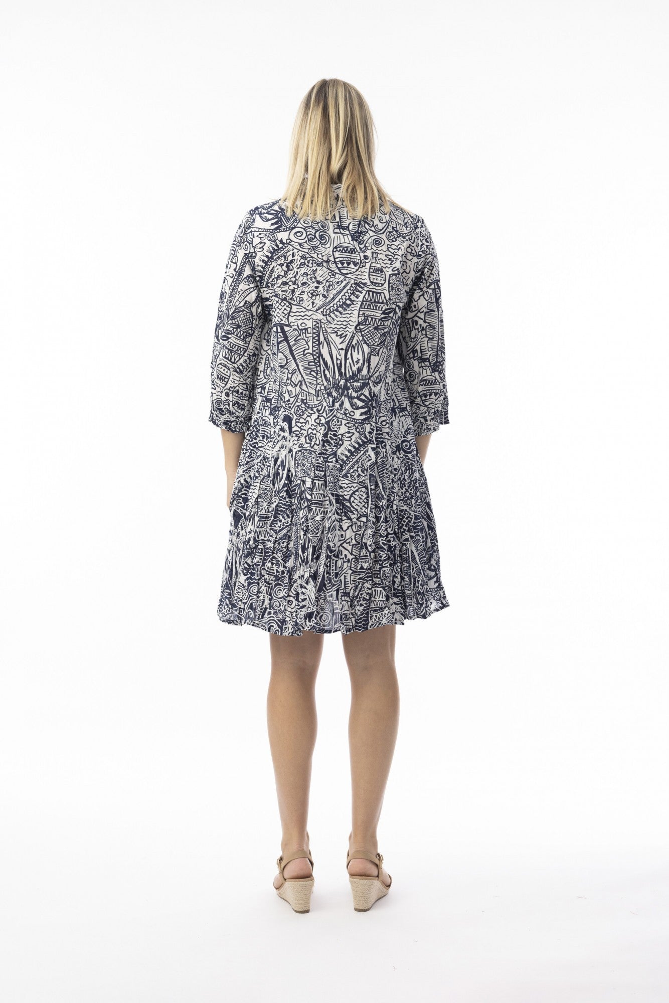 Aksharay Navy Dress Collar Puff Sleeve [siz:med]