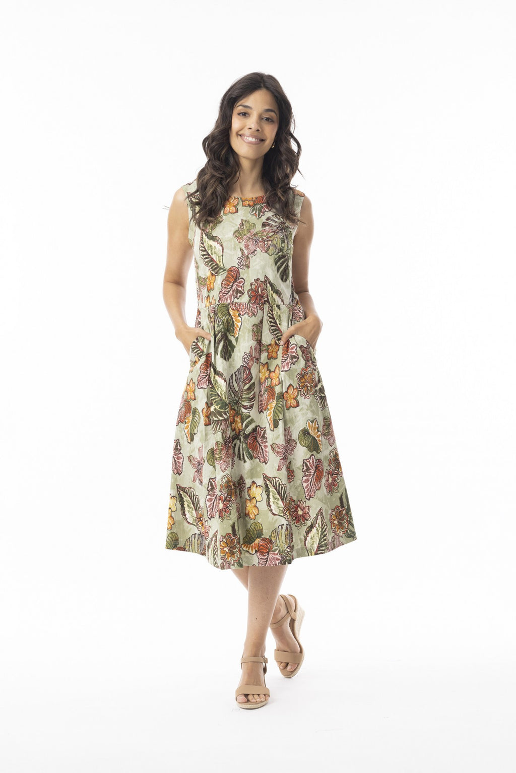 Lima Olive Dress Pleated Sleeveless [siz:med]