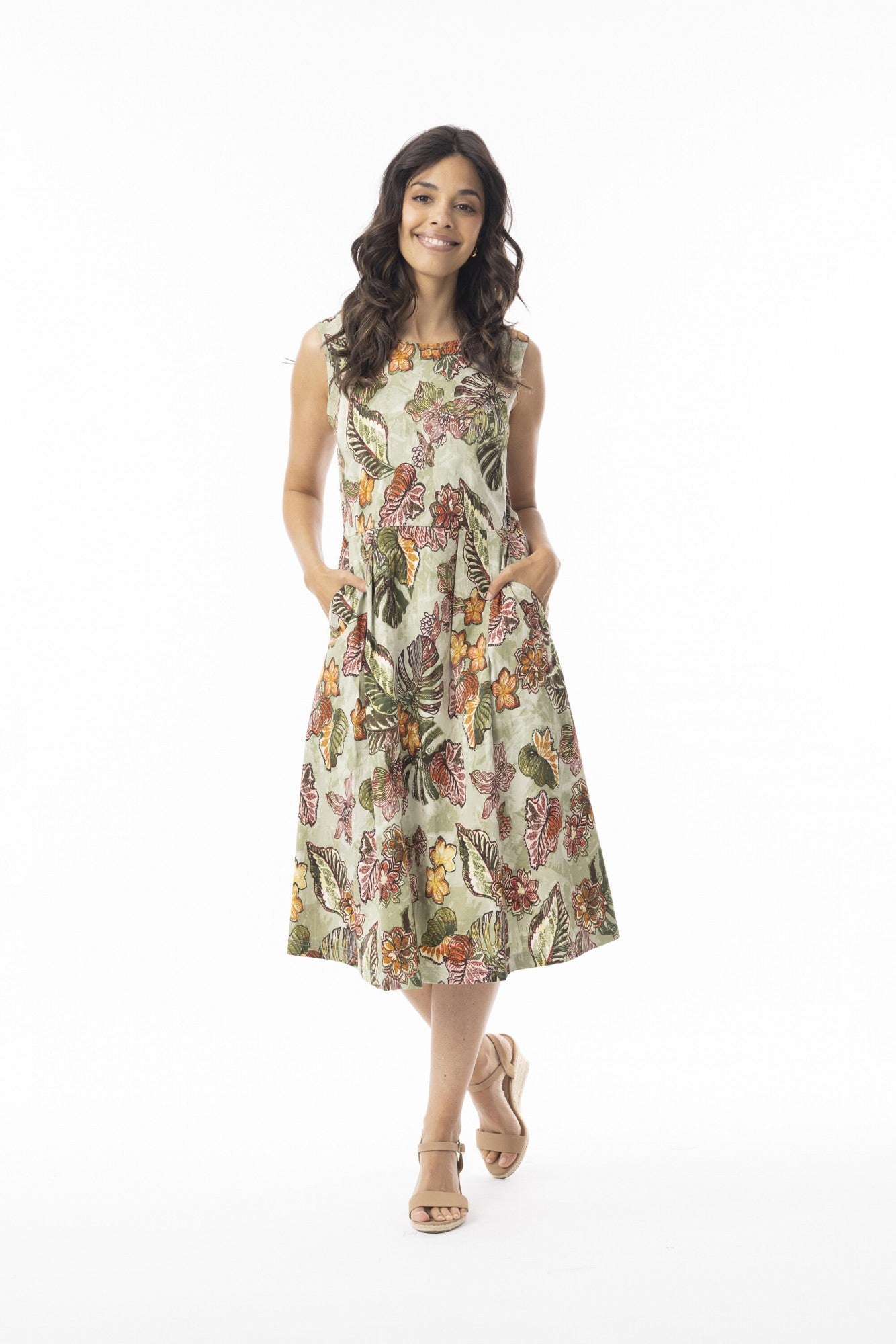 Lima Olive Dress Pleated Sleeveless [siz:large]