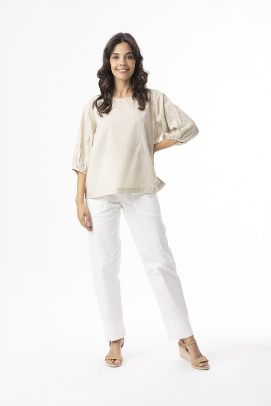 Cotton Slub Essentials Top Puff Sleeve - Sand [siz:med]