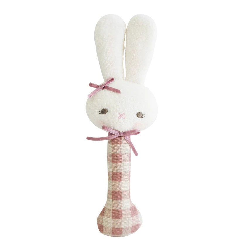 Bunny Stick Rattle Rose Check 