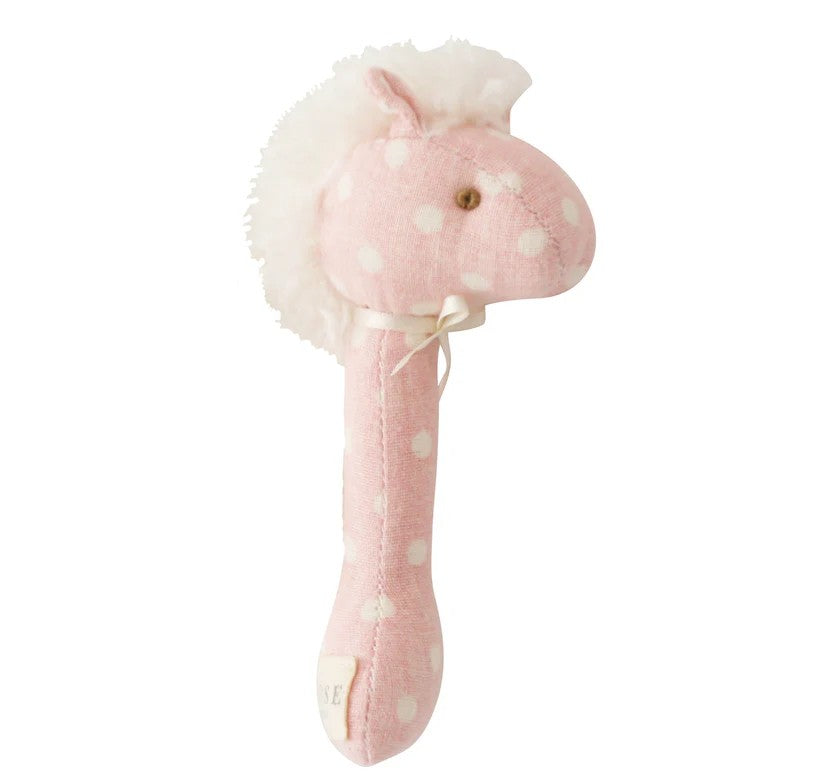 Horse Stick Rattle Pink White Spot 