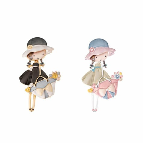 Iris Brooch Girl Holding Hand Bag [col:gold]