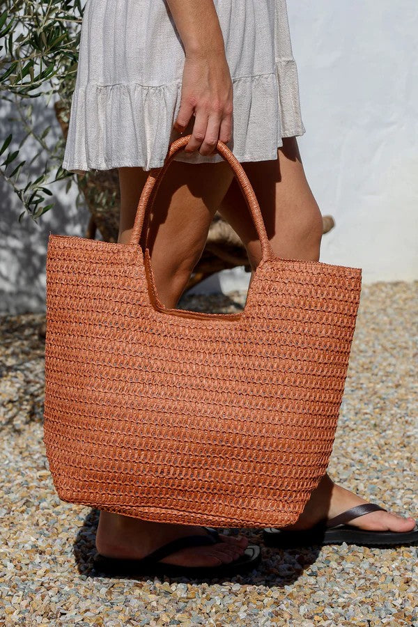 Large Beach Bah With Cotton Lining & Zipper [col:terracotta]