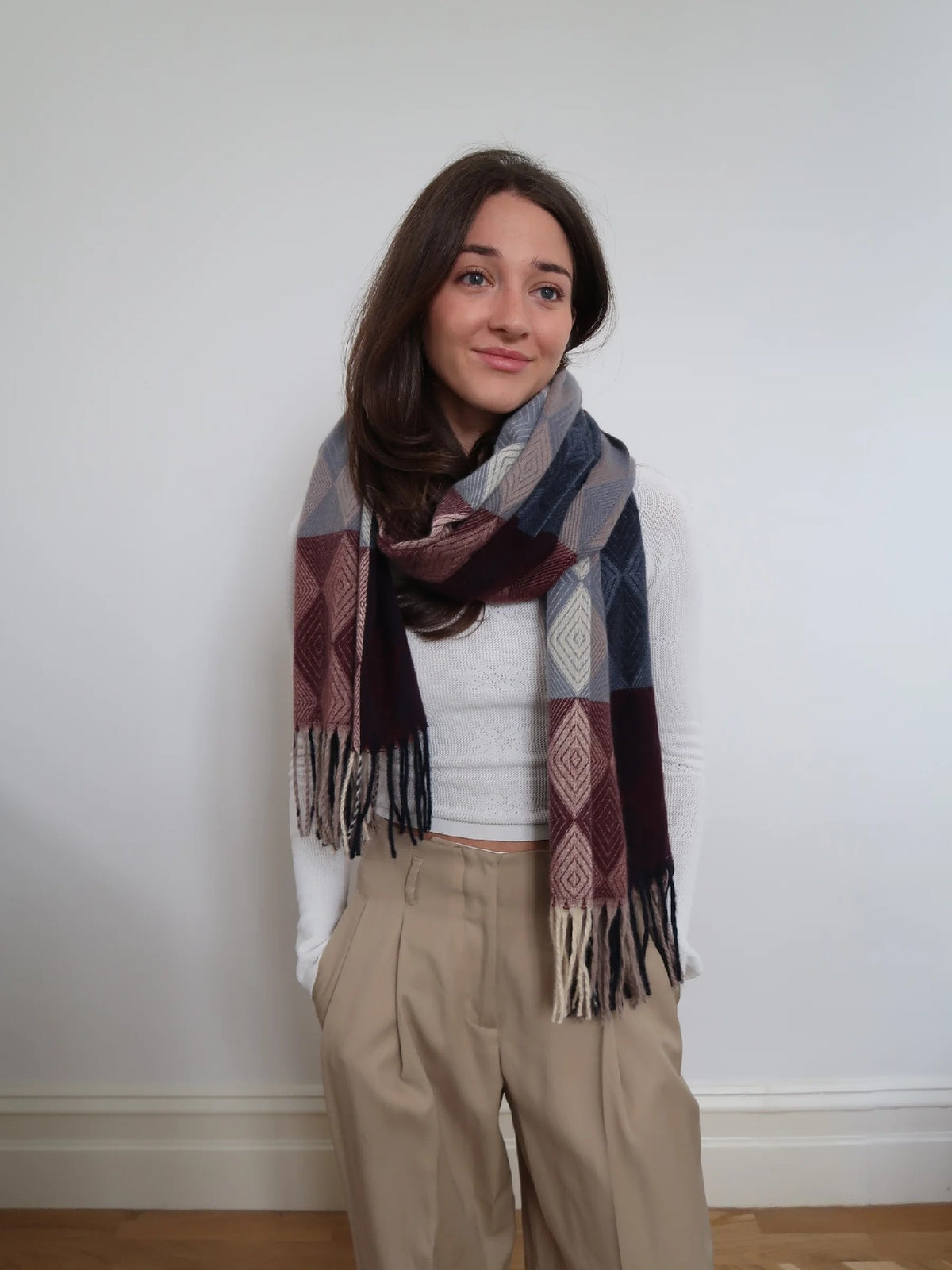 Scarf - Diamond Print Blue/wine