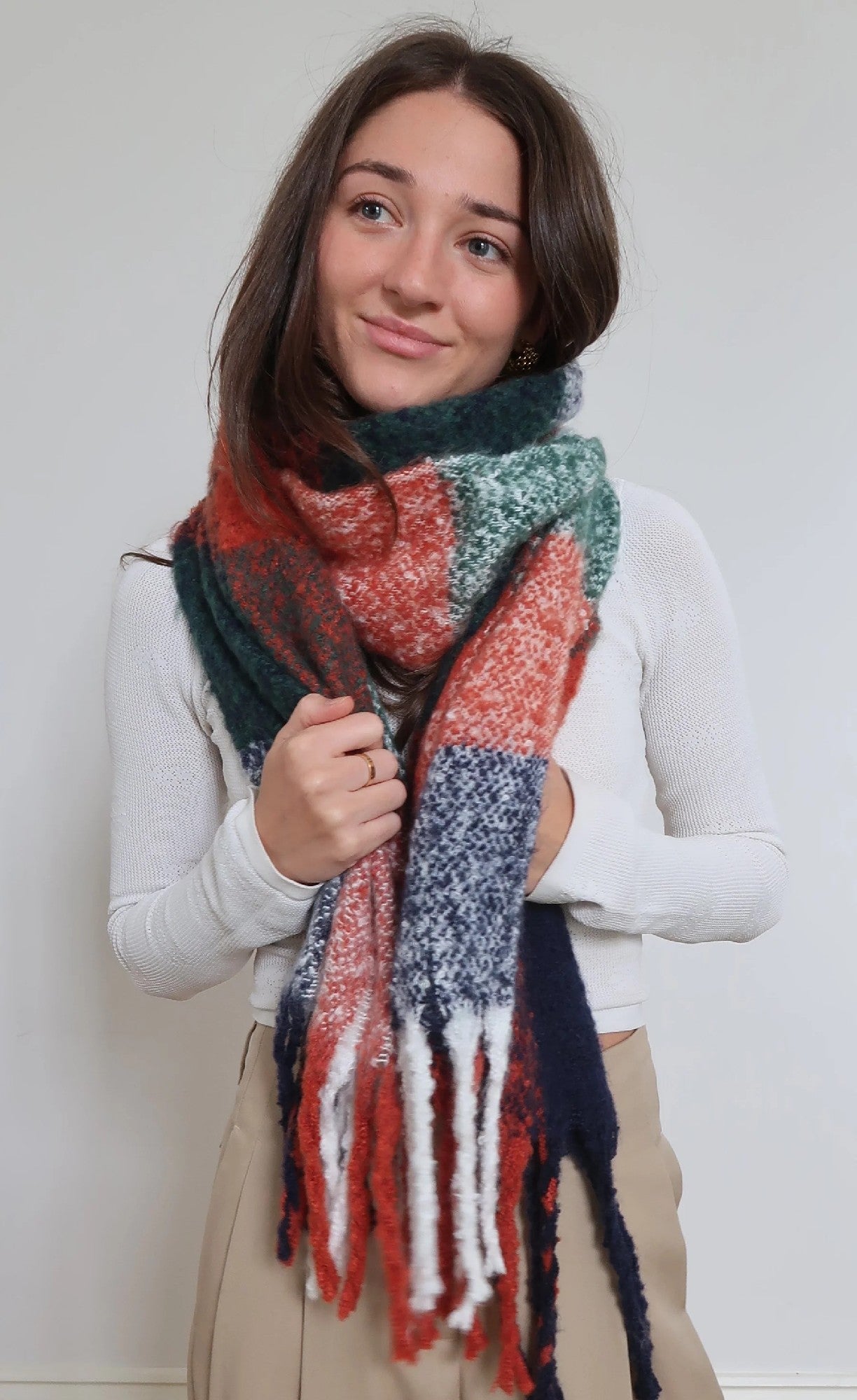 Scarf - Ultra Soft Blanket Green Orange Navy