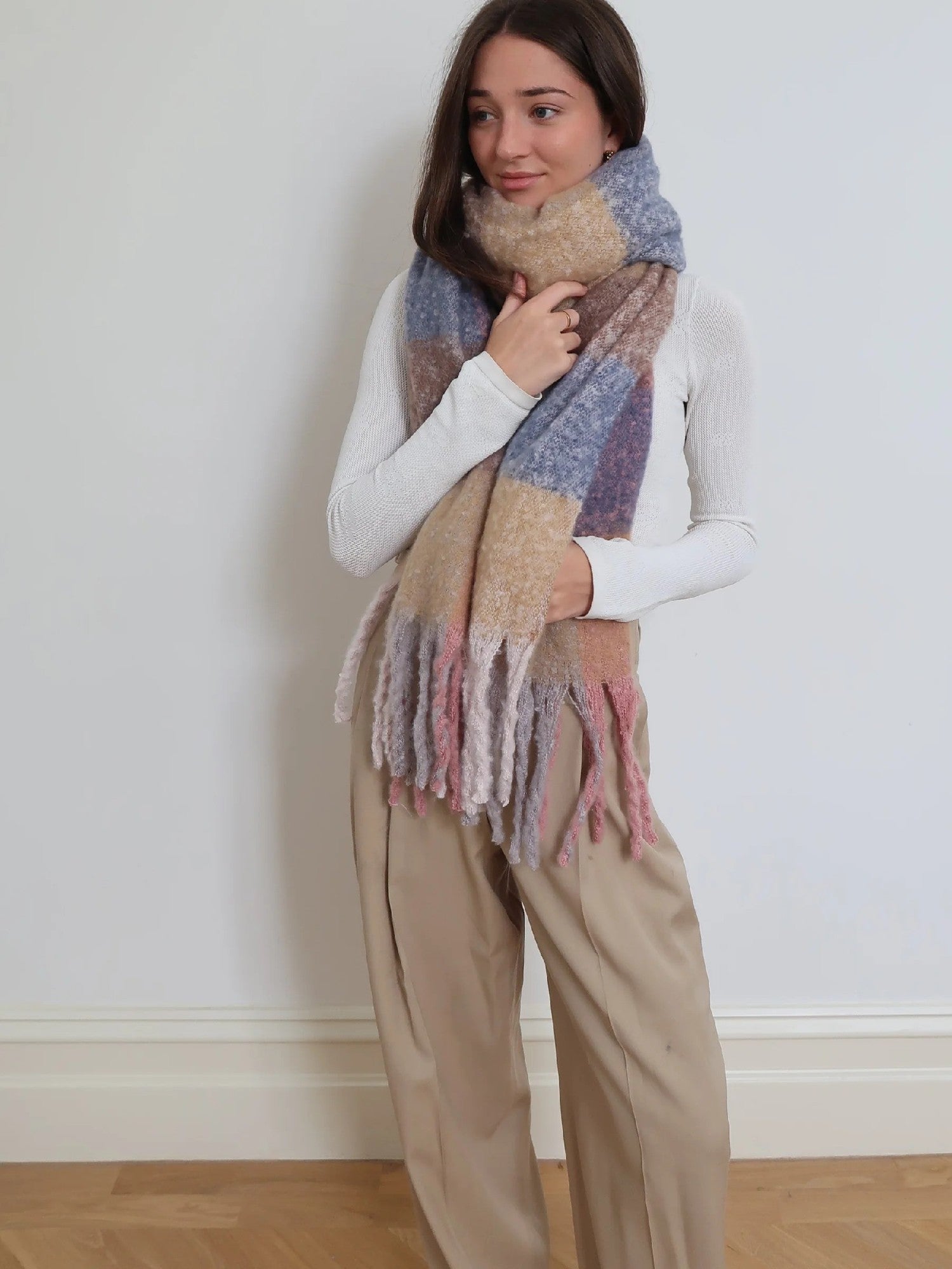 Scarf - Super Soft Blanket Tassell Blue Caramel