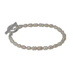 Delicate Fresh Water Pearl Fob Bracelet [col:silver]