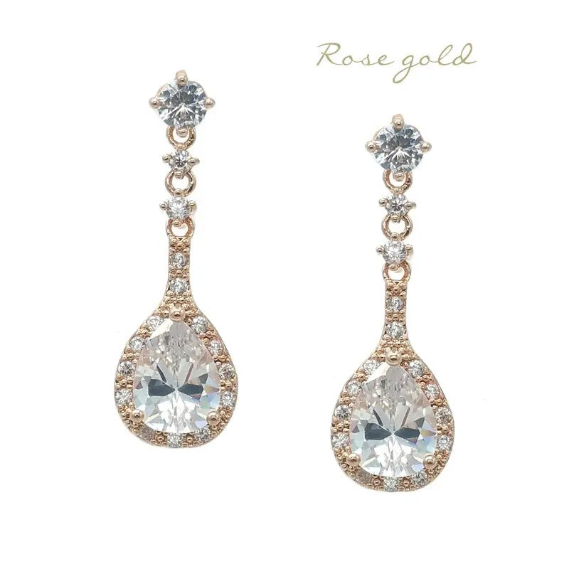 Chrysalini Cz Earrings Tear Drop Rose Gold