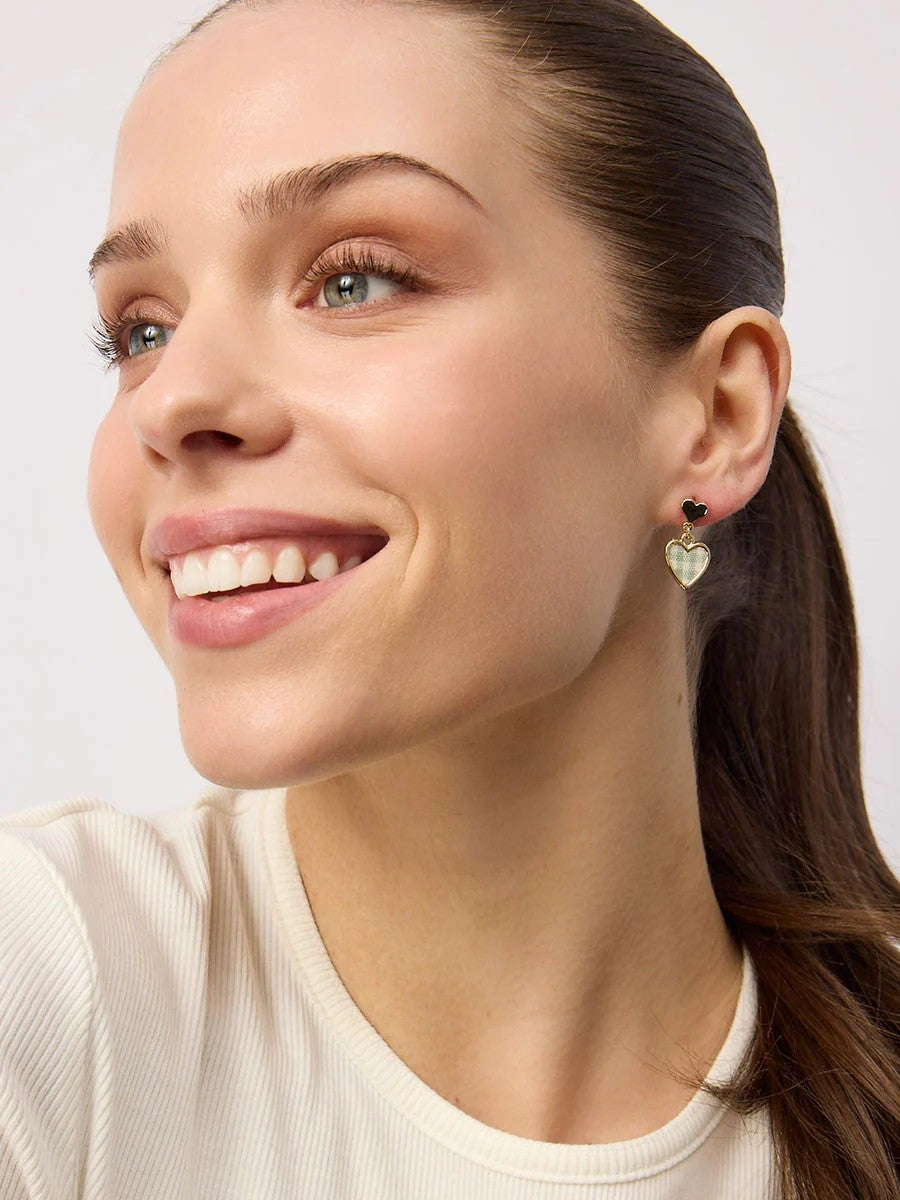 Earrings Green Gingham Hanging Hearts [col:green]