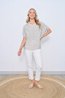 Fringe Ham Stripe Linen Top [siz:large To Xl]
