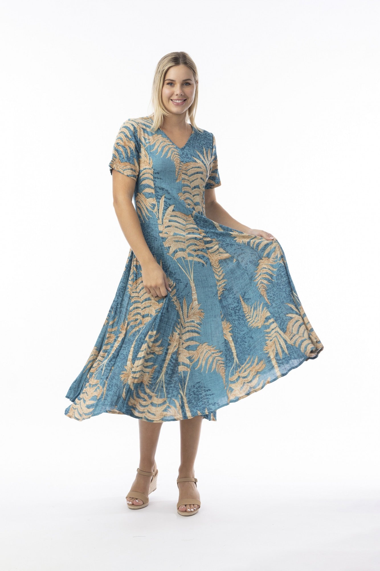 Ponta Verde Dress Godet Short Sleeve [siz:small]