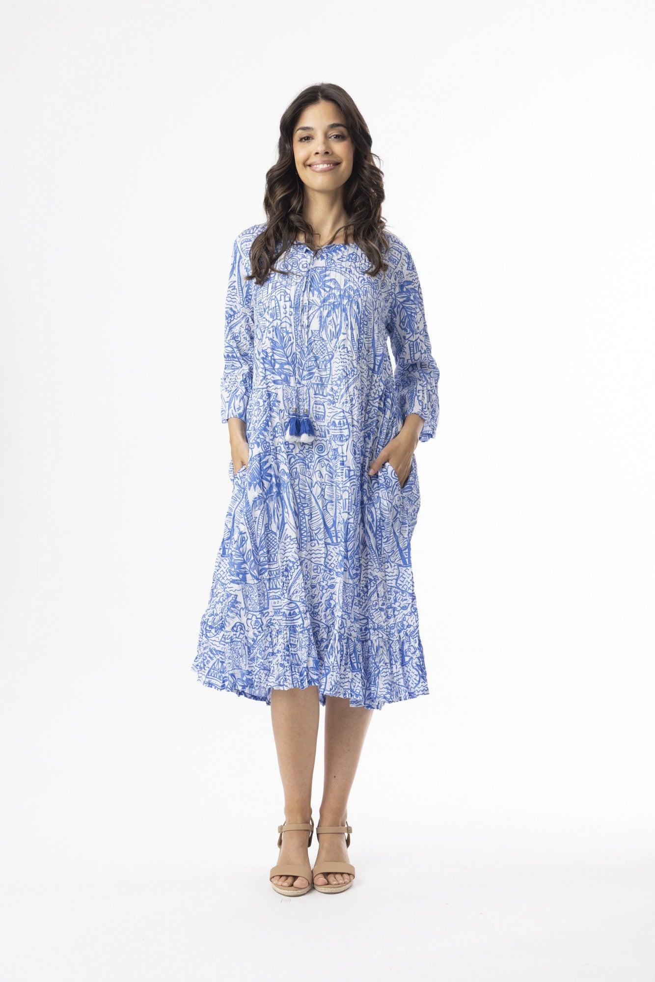 Aksharay Blue Dress Pinch Pleat Frill Sleeve [siz:xxlarge]