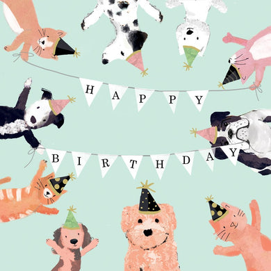 Card - Happy Birthday Cats And Dogs Flags