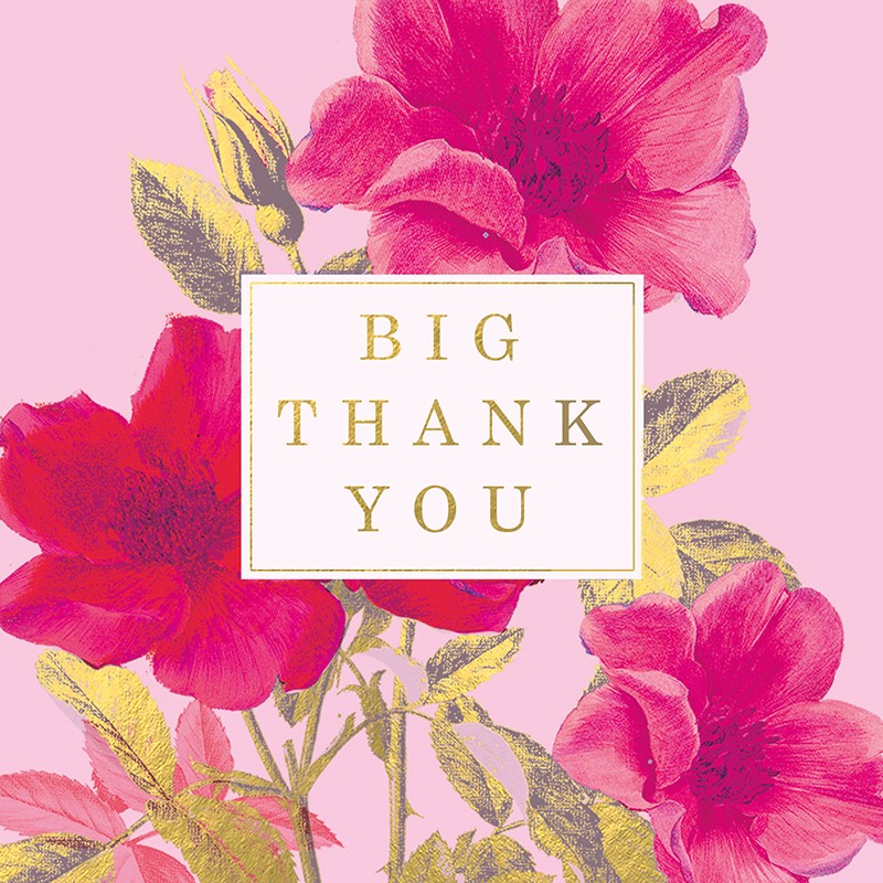 Card - Big Thank You With Pink Flowers