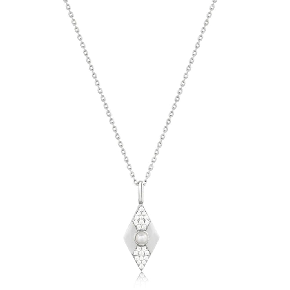 Silver Pearl Geo Pendant Necklace