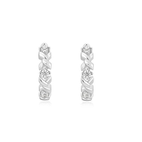 Earrings - Silver Sparkle Cross Huggies 