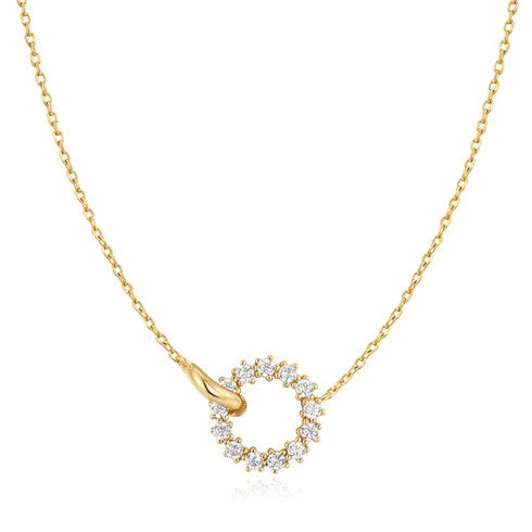 Gold Interlinked Circles Pave Necklace 