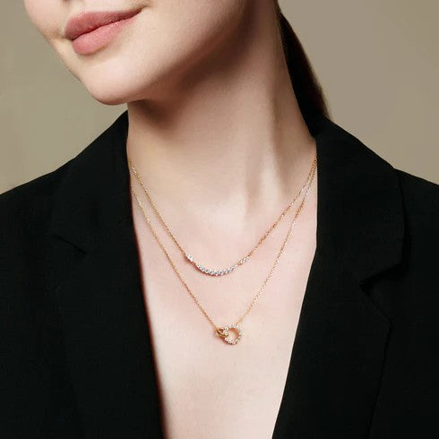 Gold Interlinked Circles Pave Necklace 