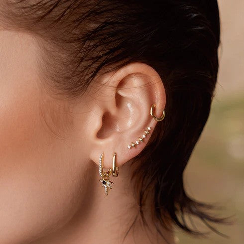 Gold Multi Sparkle Climber Stud Earrings 