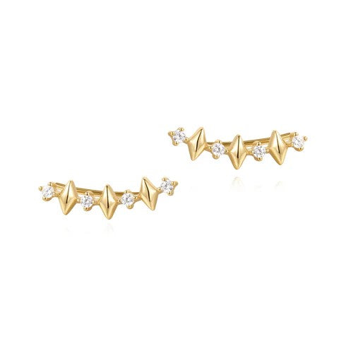 Gold Multi Sparkle Climber Stud Earrings 
