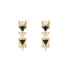 Gold Black/white Triangle Cubic Zirconia Huggies Earrings 