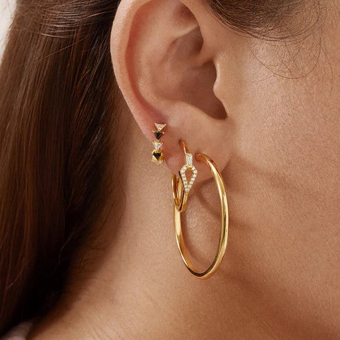 Gold Black/white Triangle Cubic Zirconia Huggies Earrings 