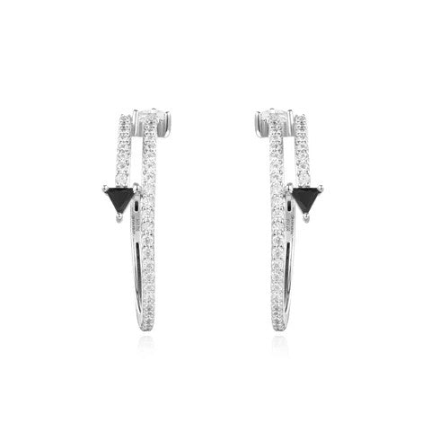 Silver Pave Double Arrow Stud Hoops 