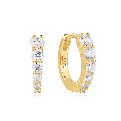 Gold Gradient Pave Huggies Earrings 